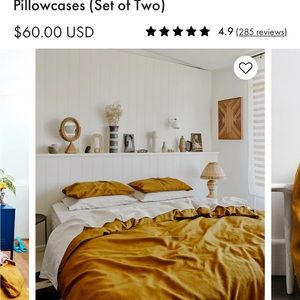 Bed Threads linen standard pillow cases. Set of 2. Color: turmeric